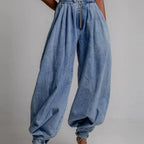 High Waist Trousers Women's Loose Casual Retro Balloon Pants High Waist Denim Trousers Style Elastic Cotton Jeans - H&A Outlet