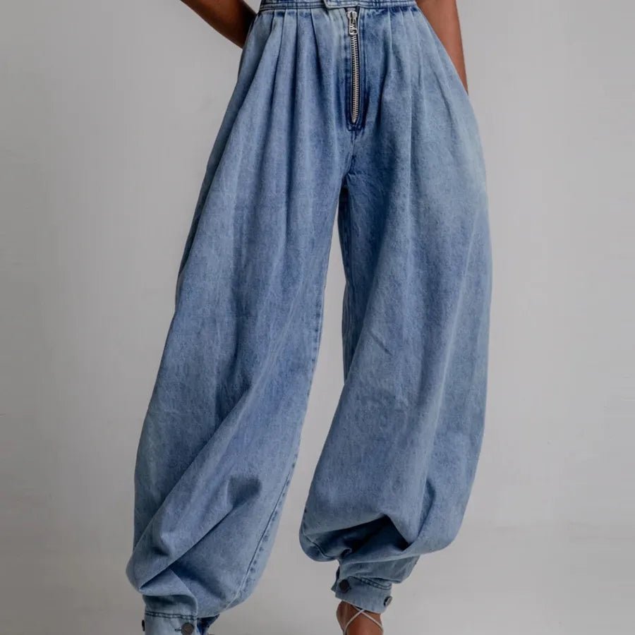 High Waist Trousers Women's Loose Casual Retro Balloon Pants High Waist Denim Trousers Style Elastic Cotton Jeans - H&A Outlet
