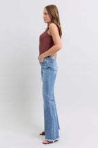 Judy Blue Full Size Raw Hem High Rise Bootcut Jeans - H&A Outlet