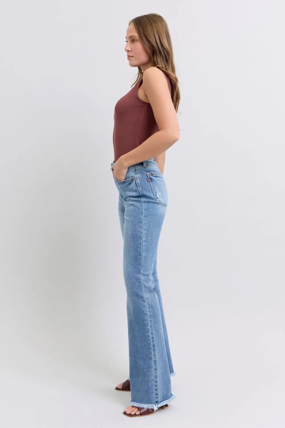 Judy Blue Full Size Raw Hem High Rise Bootcut Jeans - H&A Outlet