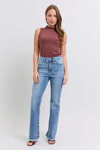 Judy Blue Full Size Raw Hem High Rise Bootcut Jeans - H&A Outlet