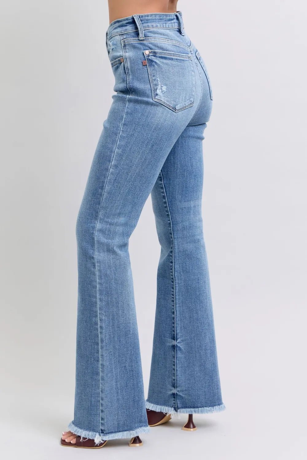 Judy Blue Full Size Raw Hem High Rise Bootcut Jeans - H&A Outlet