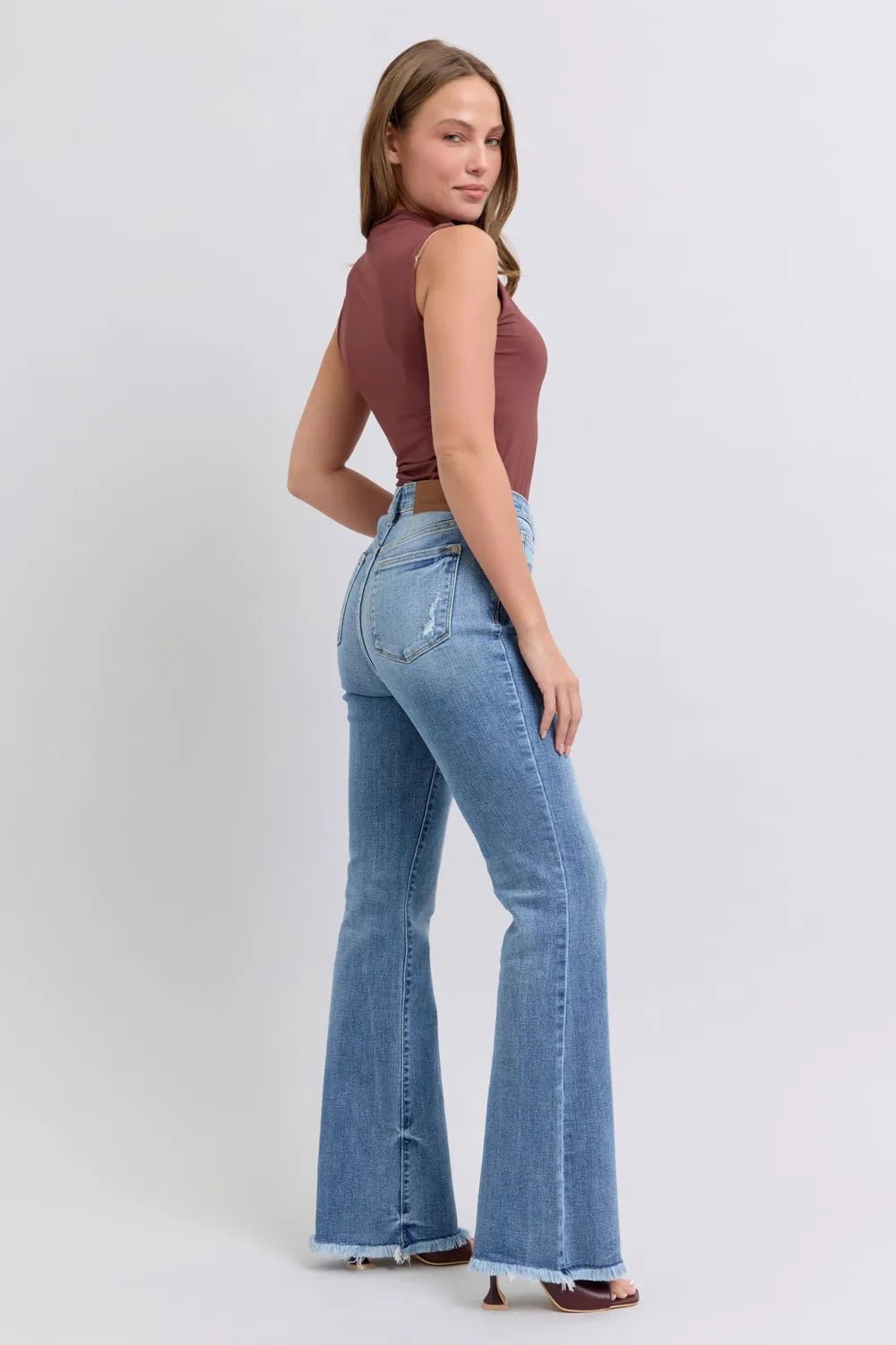 Judy Blue Full Size Raw Hem High Rise Bootcut Jeans - H&A Outlet
