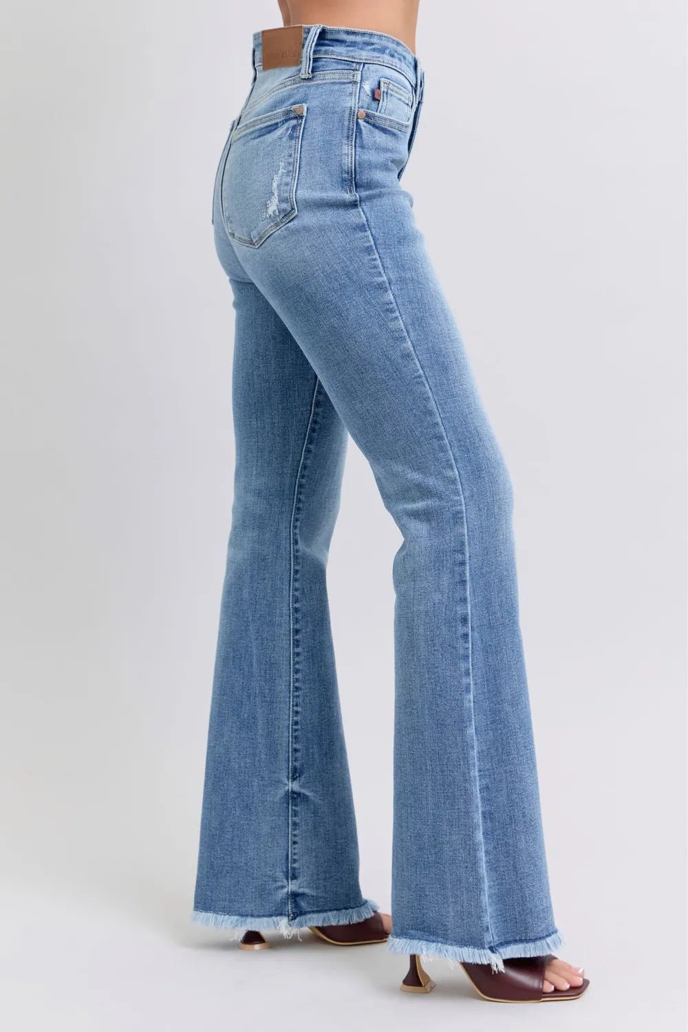 Judy Blue Full Size Raw Hem High Rise Bootcut Jeans - H&A Outlet