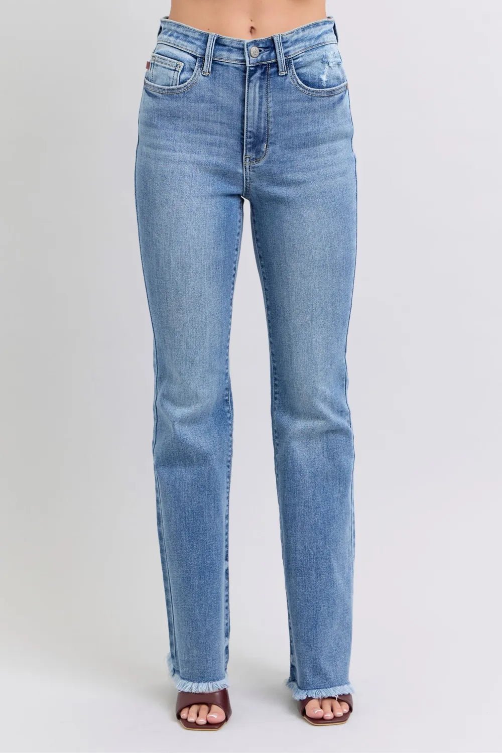 Judy Blue Full Size Raw Hem High Rise Bootcut Jeans - H&A Outlet