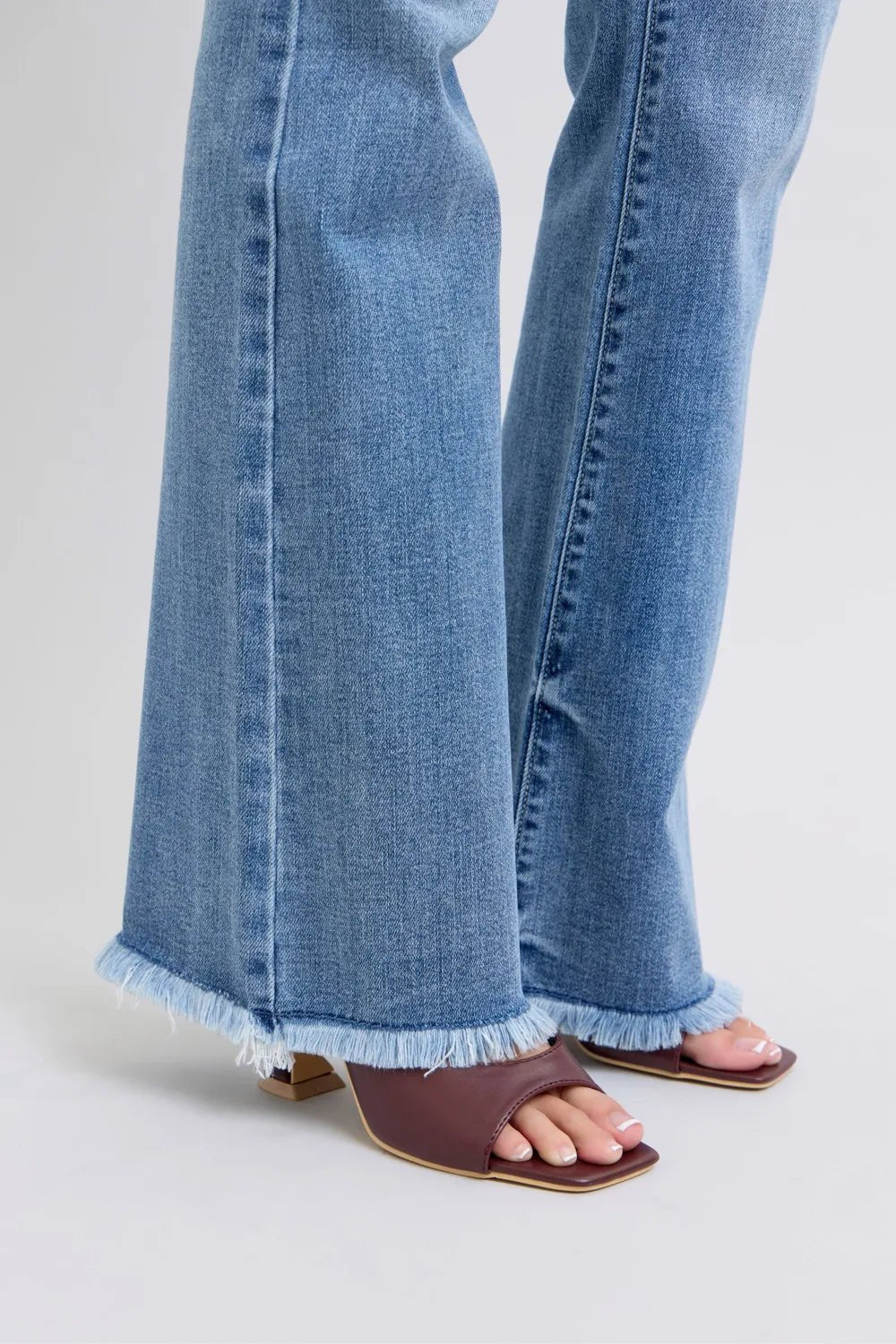 Judy Blue Full Size Raw Hem High Rise Bootcut Jeans - H&A Outlet
