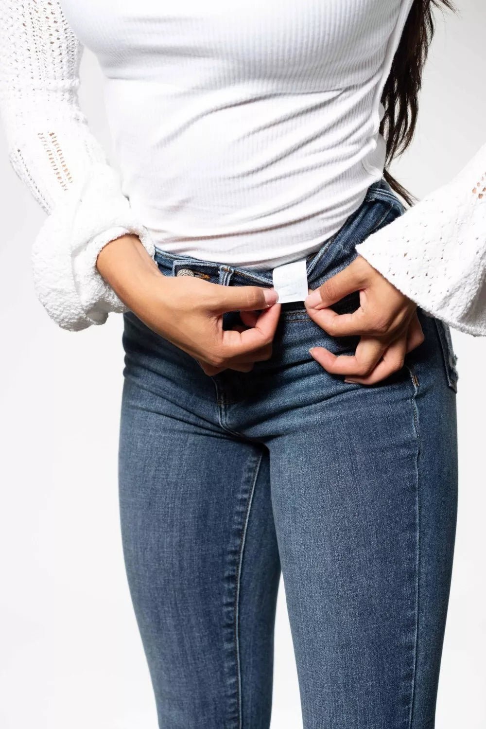 Judy Blue High Waist Skinny Jeans with Destroy & Shark Bit Hem - H&A Outlet