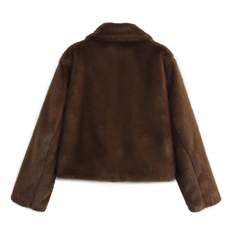 LUXE Teddy brown long sleeved jacket for women's - H&A Outlet