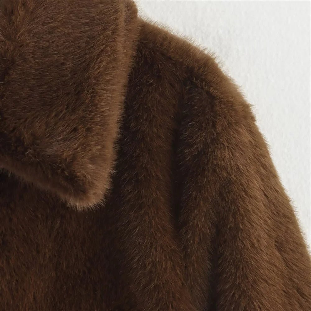 LUXE Teddy brown long sleeved jacket for women's - H&A Outlet