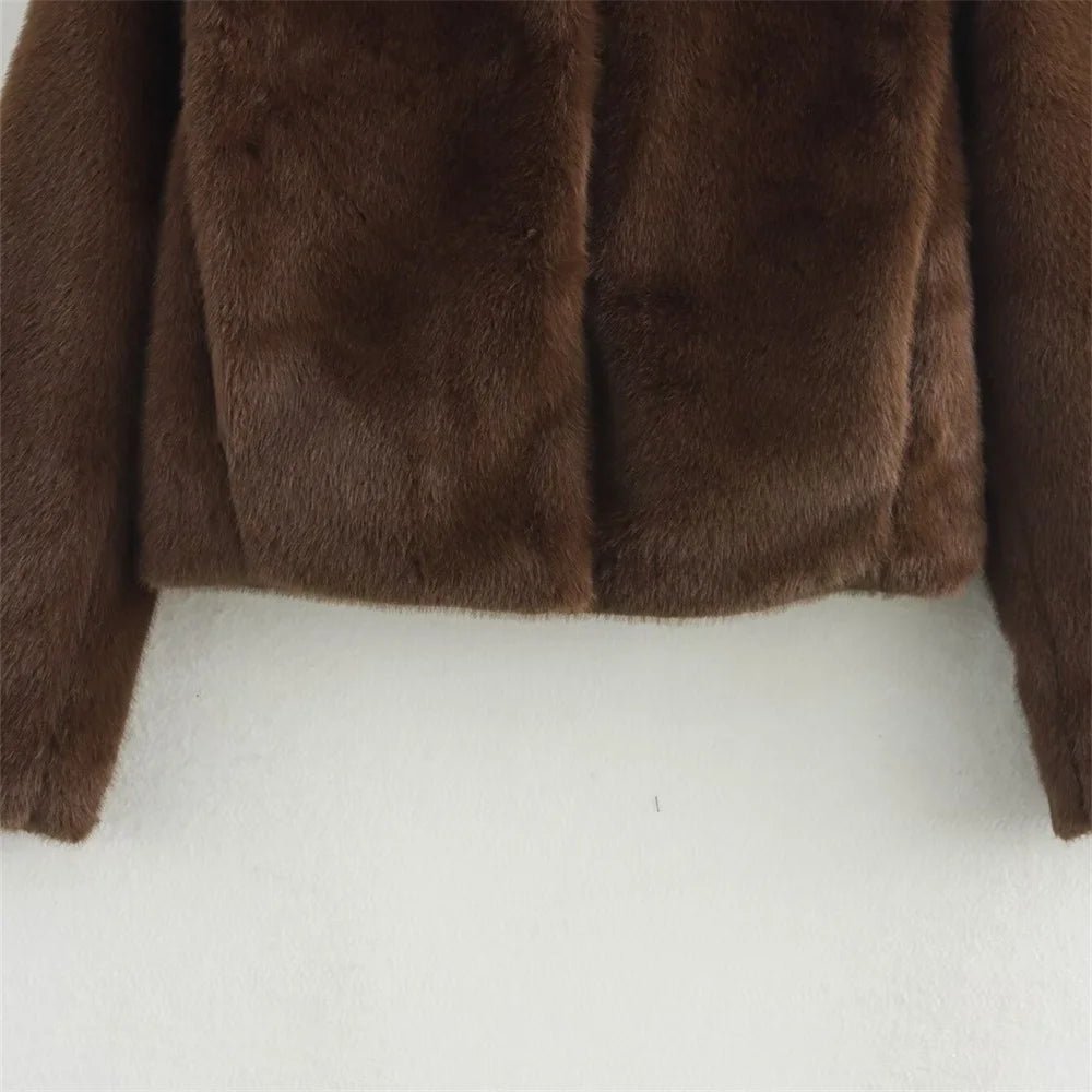 LUXE Teddy brown long sleeved jacket for women's - H&A Outlet