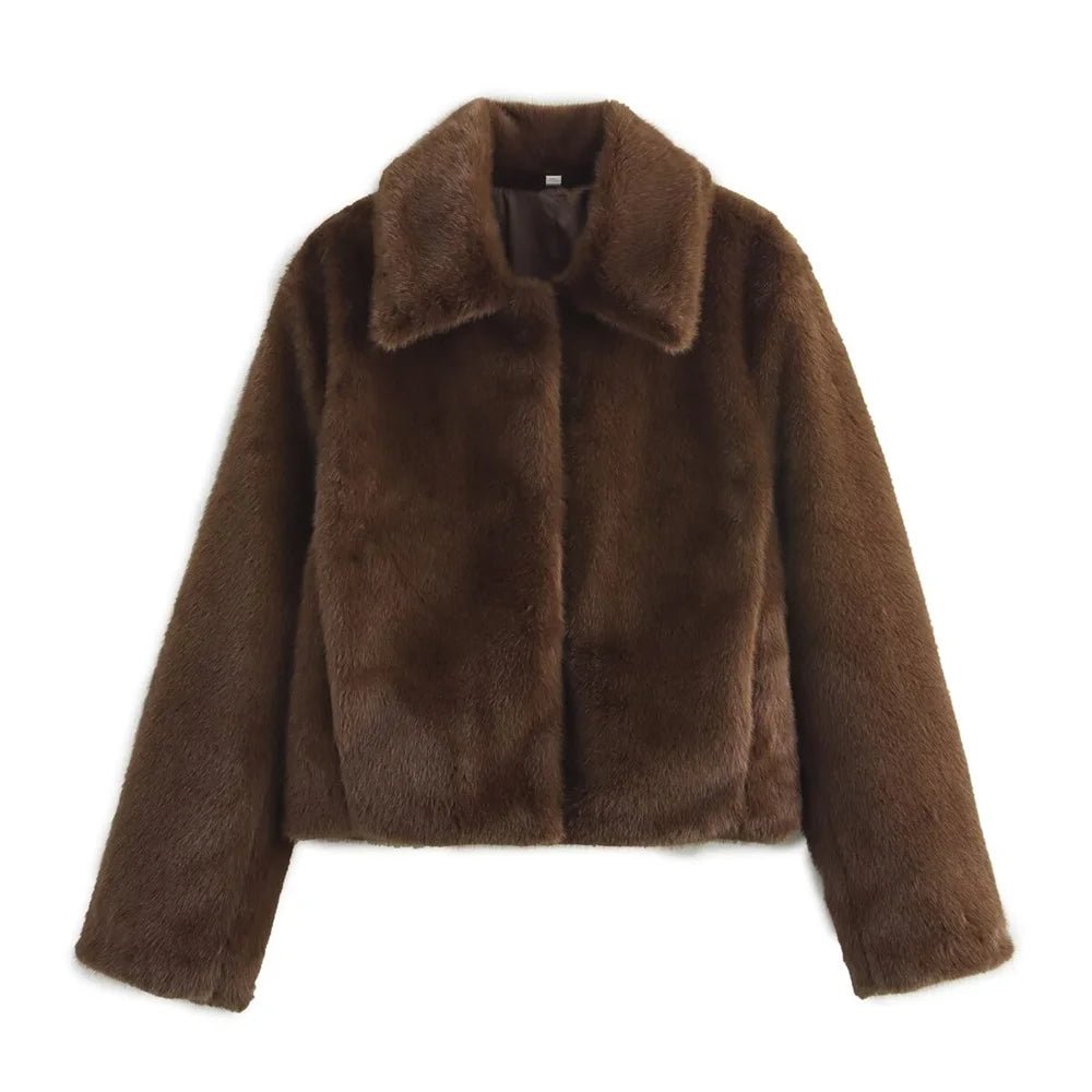 LUXE Teddy brown long sleeved jacket for women's - H&A Outlet