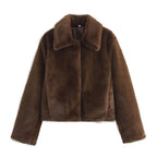 LUXE Teddy brown long sleeved jacket for women's - H&A Outlet