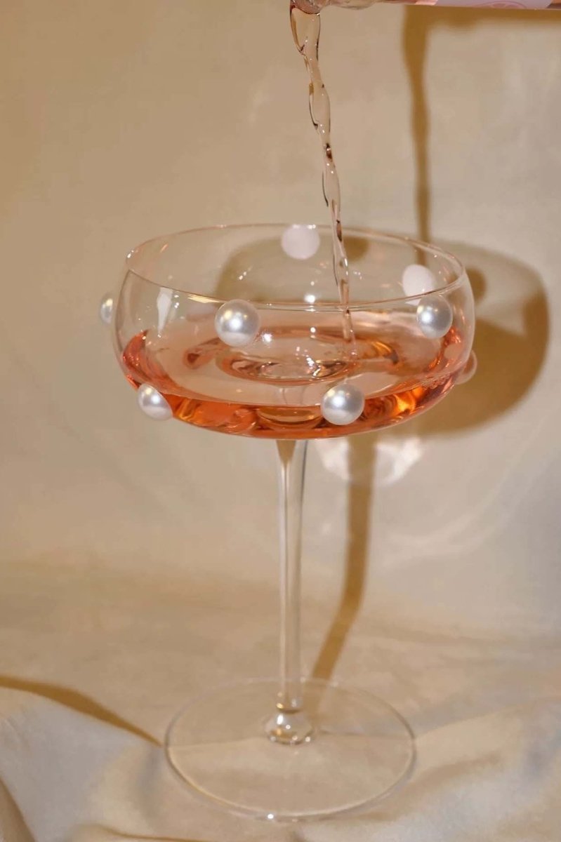 Mouth Blown Elegant Pearl Wine Glass, Retro Eclectic Cocktail Champagn - H&A Outlet