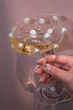 Mouth Blown Elegant Pearl Wine Glass, Retro Eclectic Cocktail Champagn - H&A Outlet