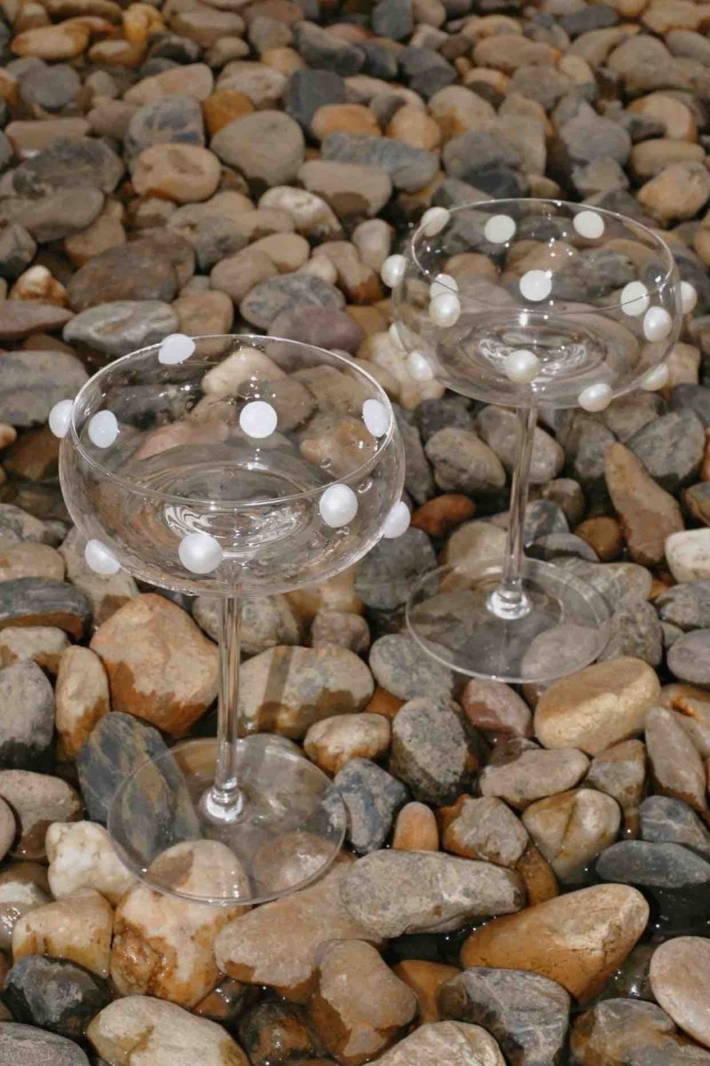Mouth Blown Elegant Pearl Wine Glass, Retro Eclectic Cocktail Champagn - H&A Outlet