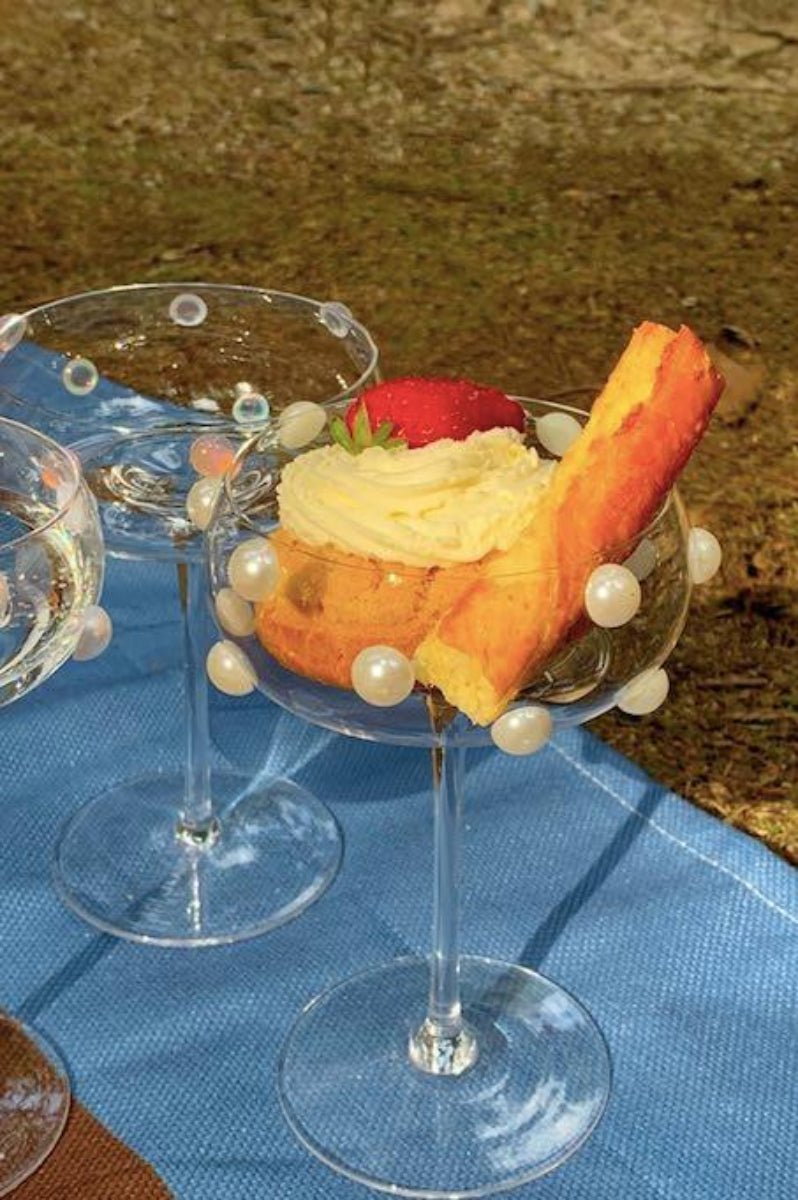 Mouth Blown Elegant Pearl Wine Glass, Retro Eclectic Cocktail Champagn - H&A Outlet