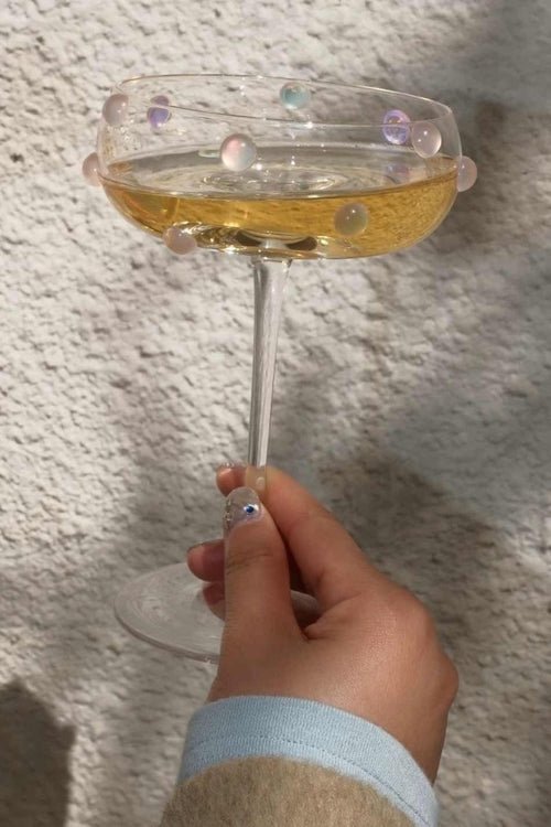 Mouth Blown Elegant Pearl Wine Glass, Retro Eclectic Cocktail Champagn - H&A Outlet
