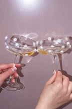 Mouth Blown Elegant Pearl Wine Glass, Retro Eclectic Cocktail Champagn - H&A Outlet