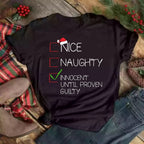 Nice Naughty Christmas Cartoon Letter Print T-shirt Casual Short - H&A Outlet