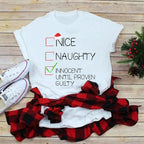 Nice Naughty Christmas Cartoon Letter Print T-shirt Casual Short - H&A Outlet