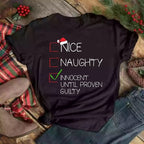 Nice Naughty Christmas Cartoon Letter Print T-shirt Casual Short - H&A Outlet