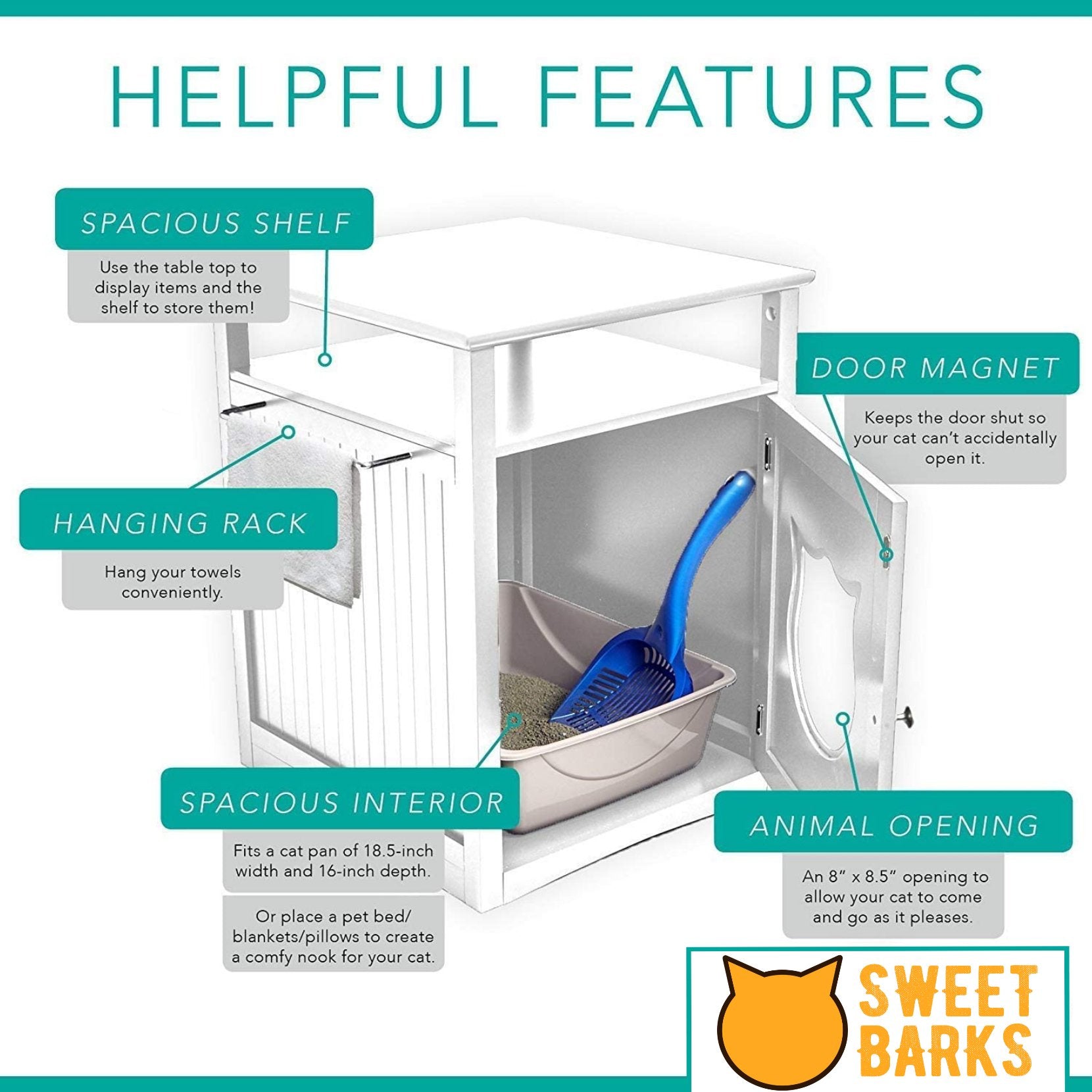 Nightstand Pet House, Litter Box Furniture Indoor Pet Crate, Litter - H&A Outlet