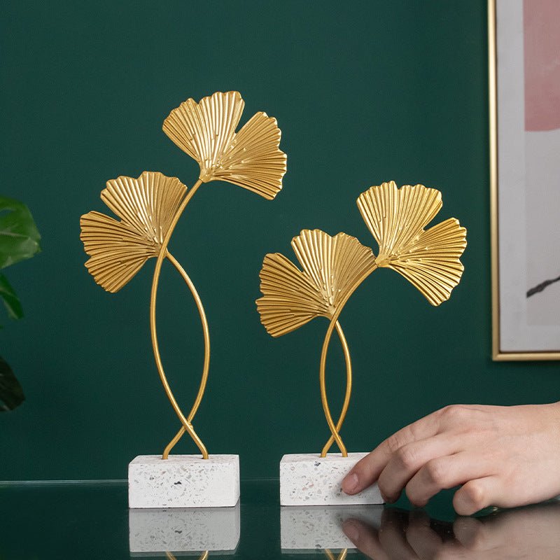 Nordic Marble Base Ginkgo Leaf Metal Ornaments Cabinet Home Decor - H&A Outlet