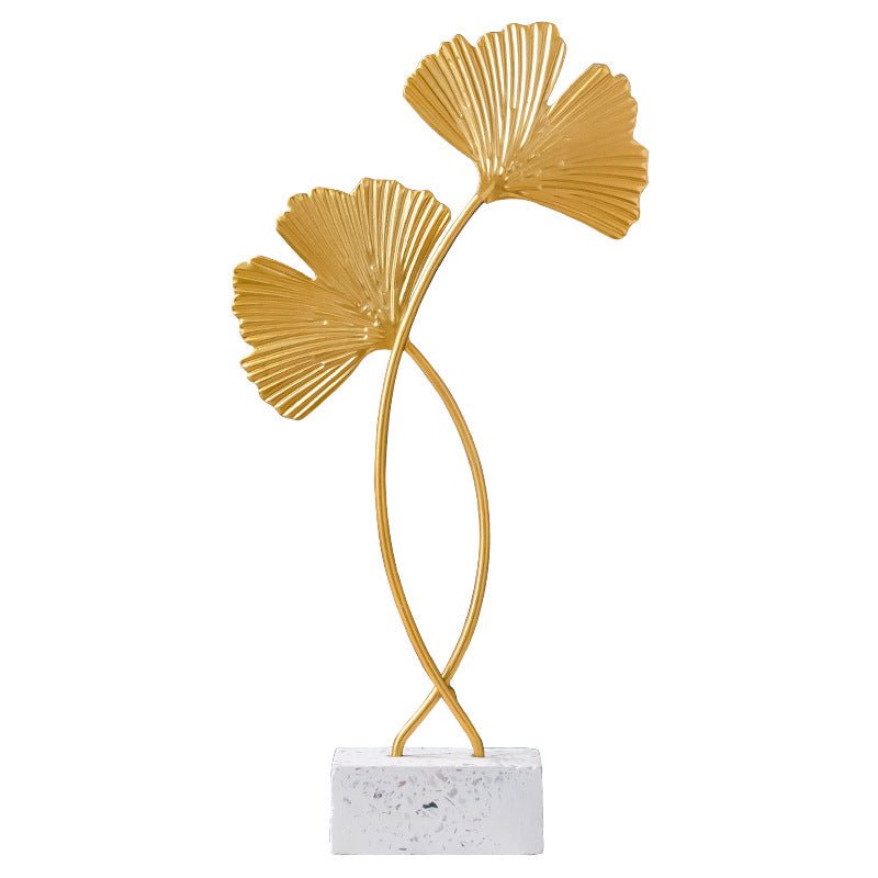 Nordic Marble Base Ginkgo Leaf Metal Ornaments Cabinet Home Decor - H&A Outlet