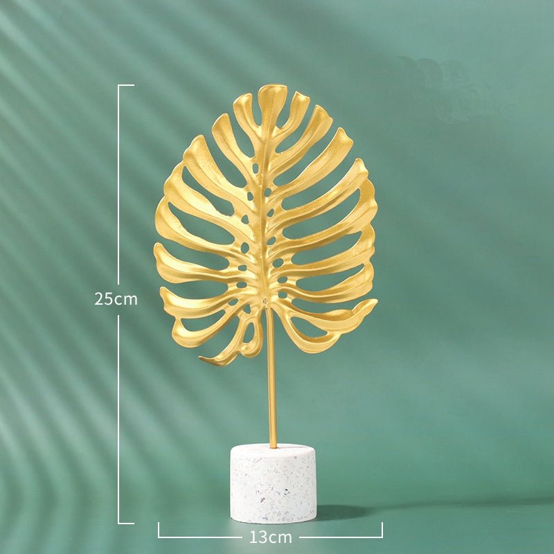 Nordic Marble Base Ginkgo Leaf Metal Ornaments Cabinet Home Decor - H&A Outlet