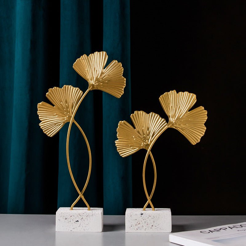 Nordic Marble Base Ginkgo Leaf Metal Ornaments Cabinet Home Decor - H&A Outlet