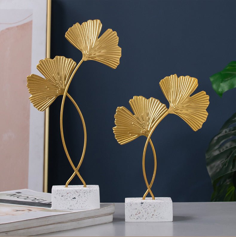 Nordic Marble Base Ginkgo Leaf Metal Ornaments Cabinet Home Decor - H&A Outlet