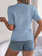 Openwork Round Neck Short Sleeve Knit Top - H&A Outlet
