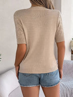 Openwork Round Neck Short Sleeve Knit Top - H&A Outlet