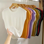 Plus Size Strap Vest Women Summer Inner Wear Short Thin Knitted Slimming Sleeveless Top Trendy White Base Layer Round Neck - H&A Outlet