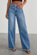 Raw Hem Wide Leg Jeans with Pockets - H&A Outlet