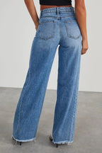 Raw Hem Wide Leg Jeans with Pockets - H&A Outlet