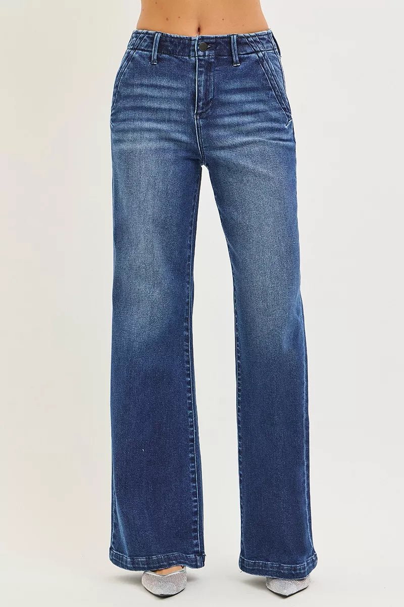 RISEN High Rise Wide Leg Slanted Pocket Jeans - H&A Outlet