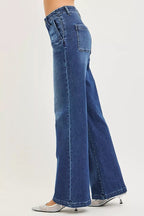 RISEN High Rise Wide Leg Slanted Pocket Jeans - H&A Outlet