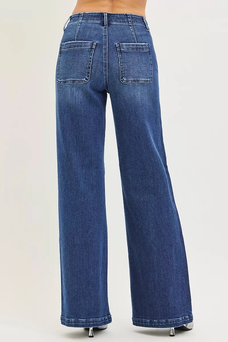 RISEN High Rise Wide Leg Slanted Pocket Jeans - H&A Outlet