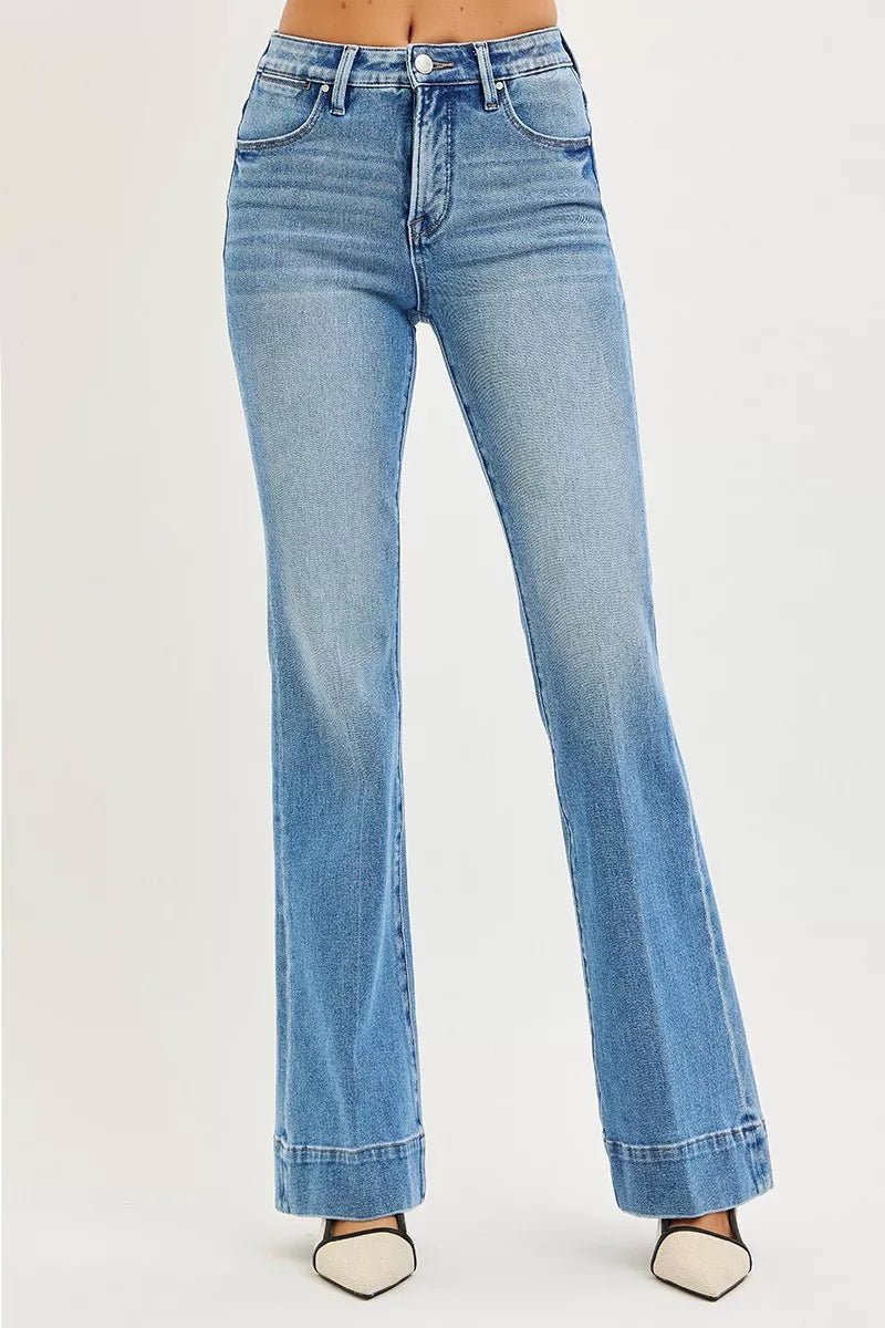 RISEN Tummy Control 4 Way Stretch Mid Rise Flare Jeans - H&A Outlet