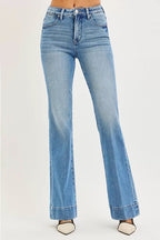 RISEN Tummy Control 4 Way Stretch Mid Rise Flare Jeans - H&A Outlet