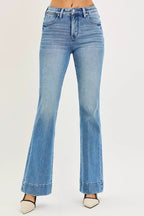 RISEN Tummy Control 4 Way Stretch Mid Rise Flare Jeans - H&A Outlet