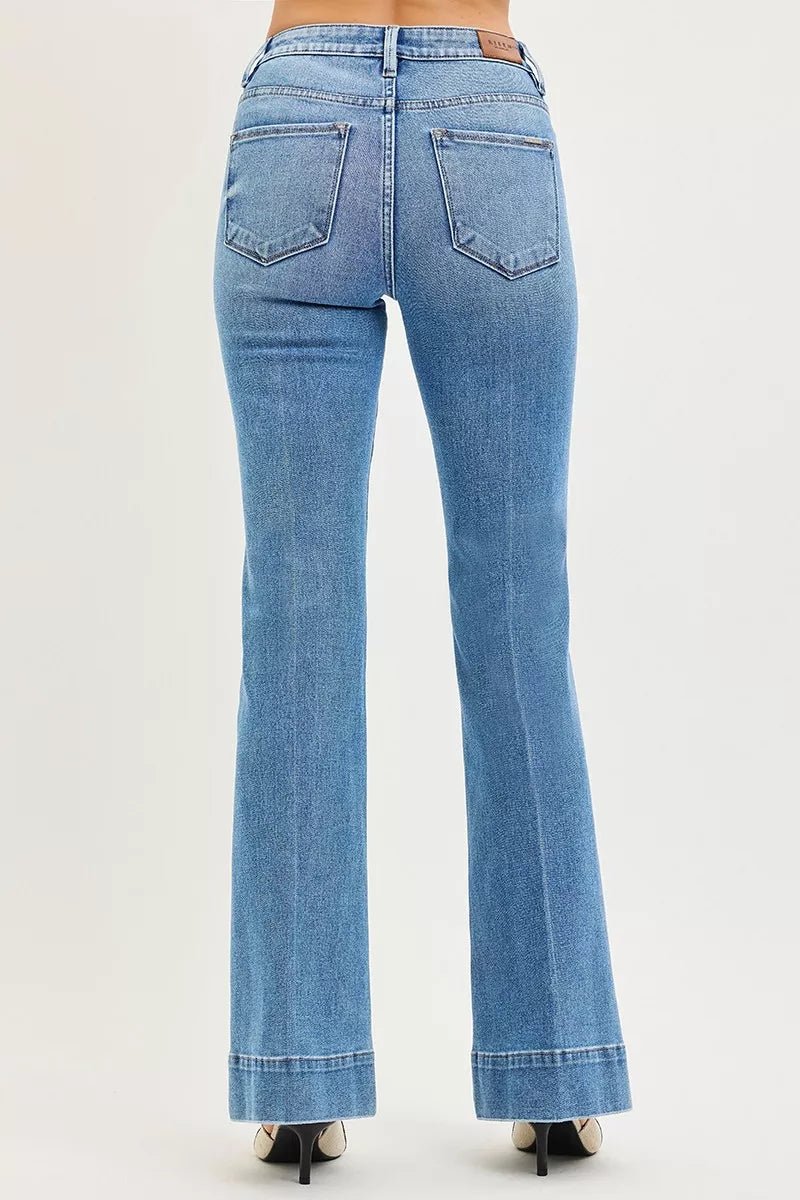 RISEN Tummy Control 4 Way Stretch Mid Rise Flare Jeans - H&A Outlet