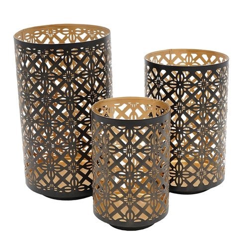 Set of 3 Helena Pierced Metal Lanterns, L:D7x12' M:D6.5x10' S:D5x8.5' - H&A Outlet