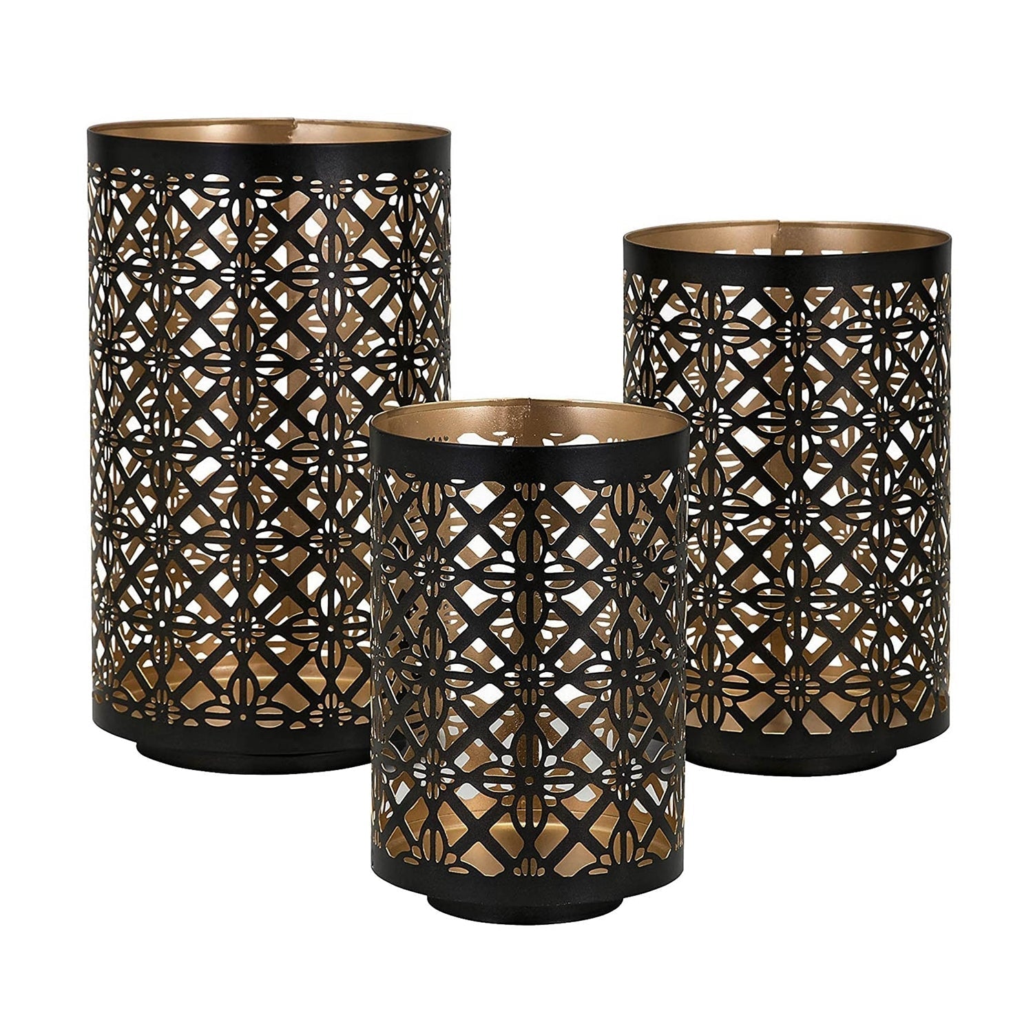 Set of 3 Helena Pierced Metal Lanterns, L:D7x12' M:D6.5x10' S:D5x8.5' - H&A Outlet