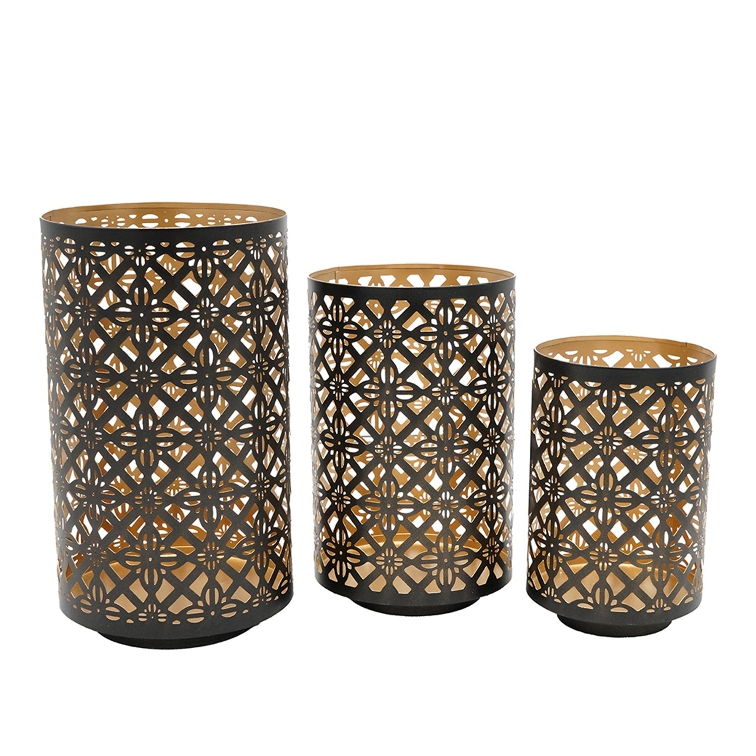 Set of 3 Helena Pierced Metal Lanterns, L:D7x12' M:D6.5x10' S:D5x8.5' - H&A Outlet