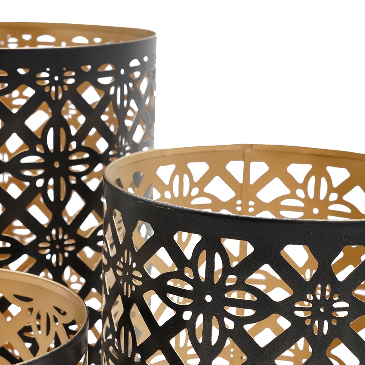 Set of 3 Helena Pierced Metal Lanterns, L:D7x12' M:D6.5x10' S:D5x8.5' - H&A Outlet
