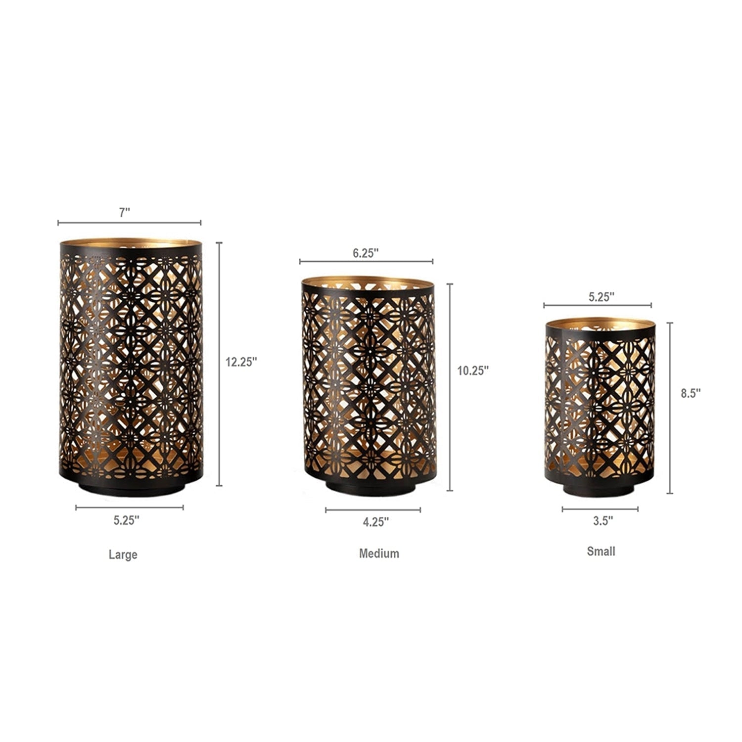 Set of 3 Helena Pierced Metal Lanterns, L:D7x12' M:D6.5x10' S:D5x8.5' - H&A Outlet