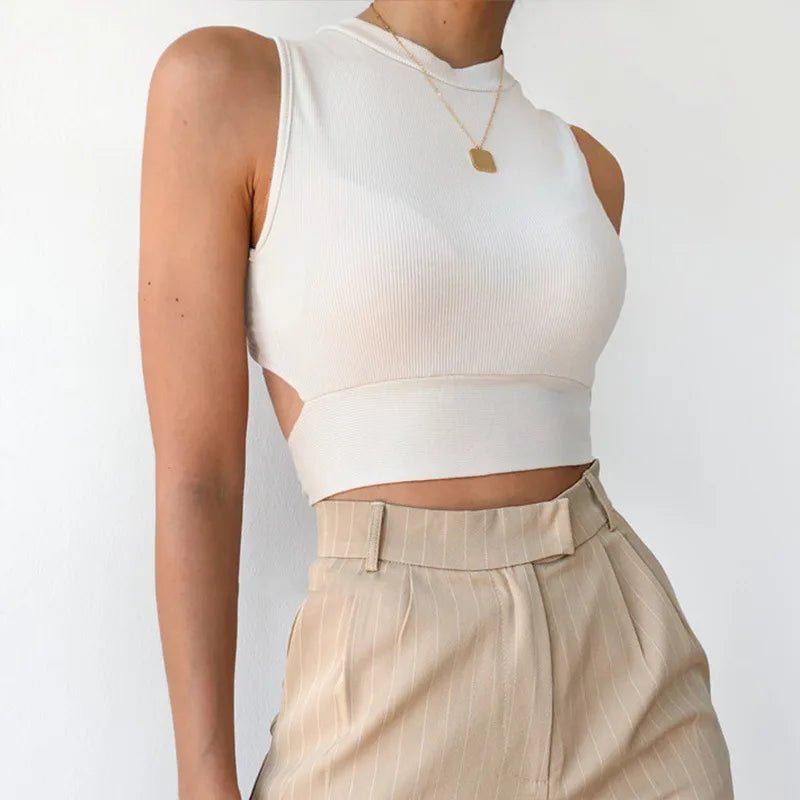 Sexy backless women tank top bandage slim crop top - H&A Outlet