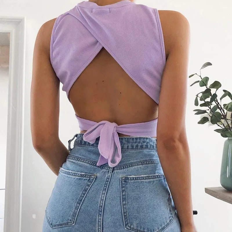Sexy backless women tank top bandage slim crop top - H&A Outlet